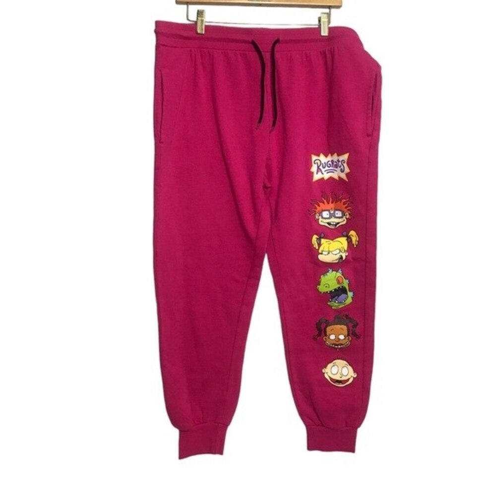 Nickelodeon‎ Hot Pink 90s Rugrats Cartoon Graphic Fleece Lined Jogger Sweatpants